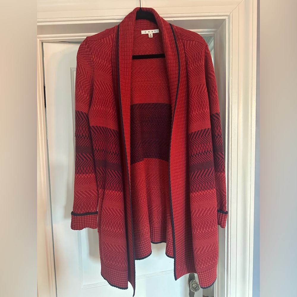 CAbi Red and Black Women's Cardigan